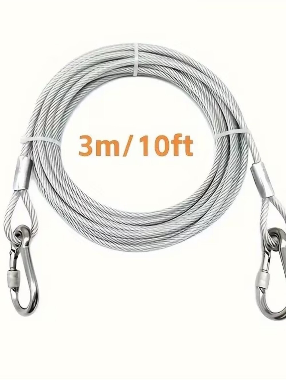 10ft (3m) Heavy Duty Steel Wire Rope Cable with Snap Hooks | Multi-Purpose Tie-D